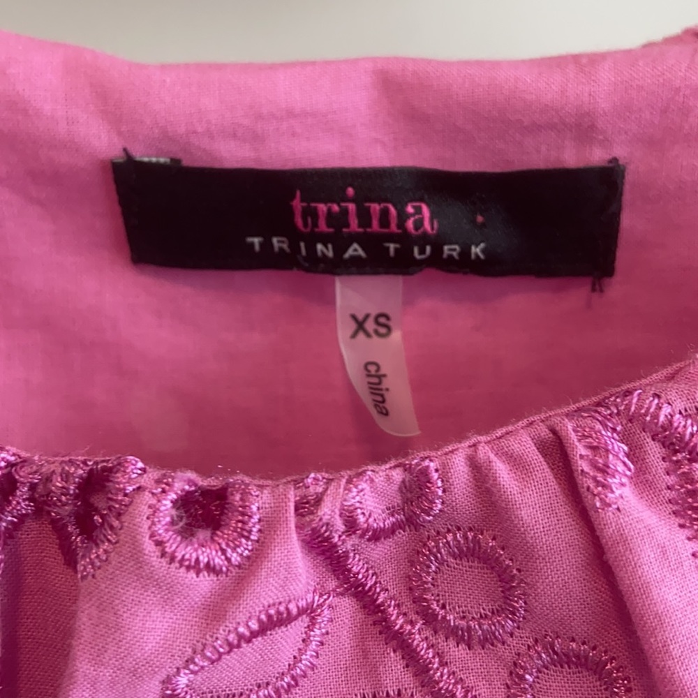 Trina by Trina Turk Pink Off the Shoulder Embroidered Eyelet Dress, XS - Picture 5 of 8